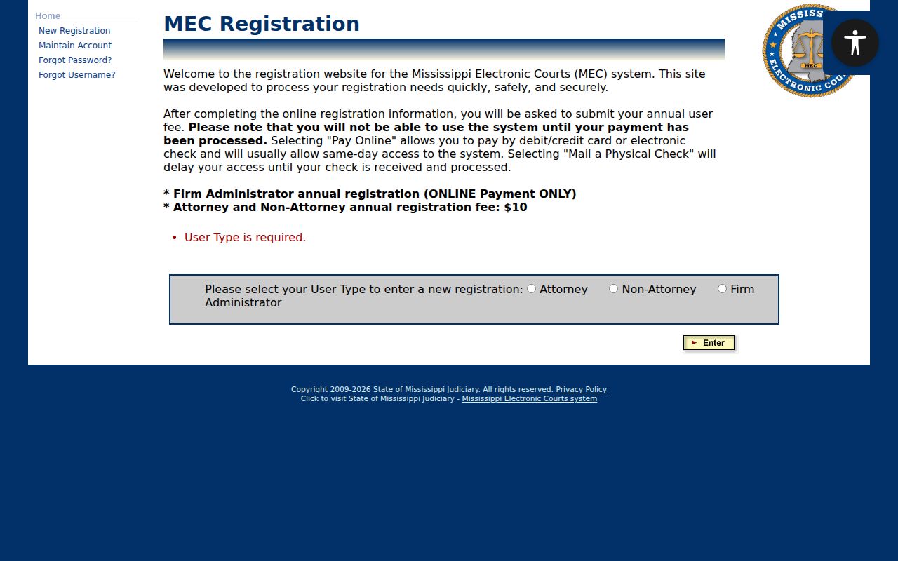 Madison County case lookup PAMEC public registration screen