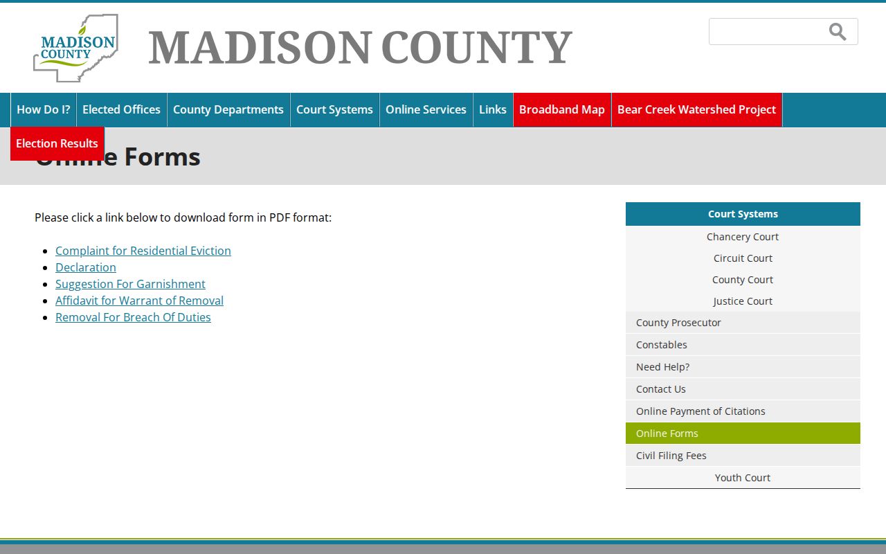 Madison County civil docket search Justice Court online forms