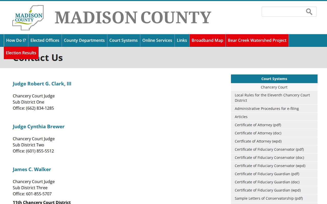 Madison County court dates Chancery Court contact information