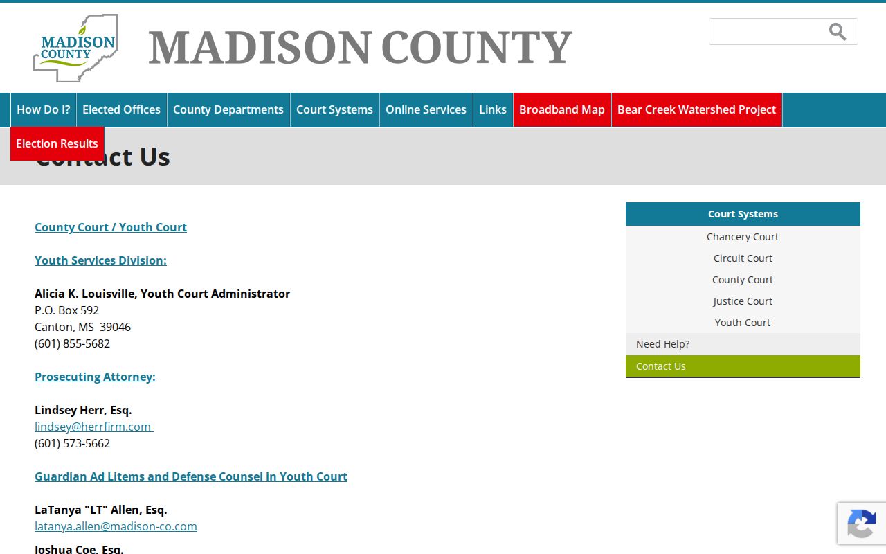 Madison County court dates Youth Court administrative contact