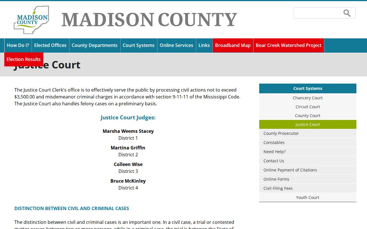 Madison County criminal docket search Justice Court information