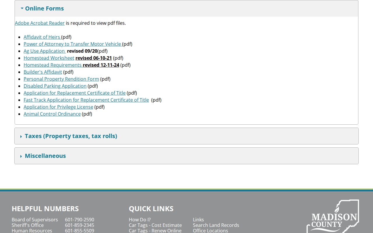 Madison County online services page with court docket access routes