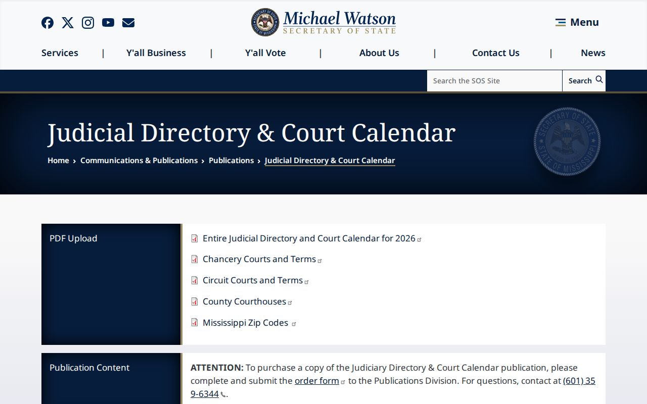 Mississippi judicial directory resource for Madison County court docket contacts
